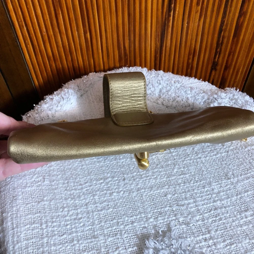B. Makowsky Gold‎ Tone Leather Clutch/Shoulder Bag